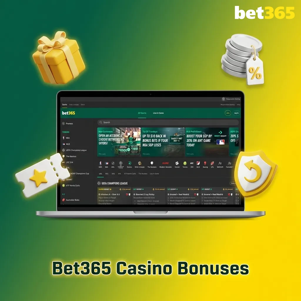 Bet365 Casino promotional offers including slot reload bonuses, live cashback, free spins, and high roller rewards