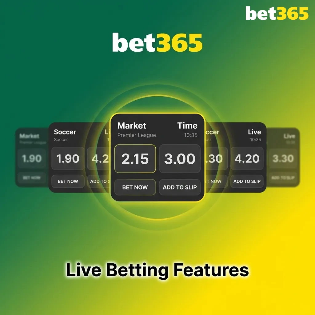 Bet365 app showing live betting interface with real-time odds, match statistics, and streaming for cricket and football events