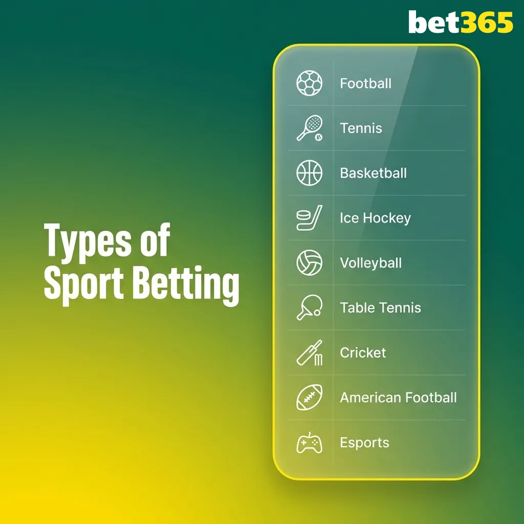 Bet365 sports betting categories including cricket, football, kabaddi, and tennis with various tournaments and leagues