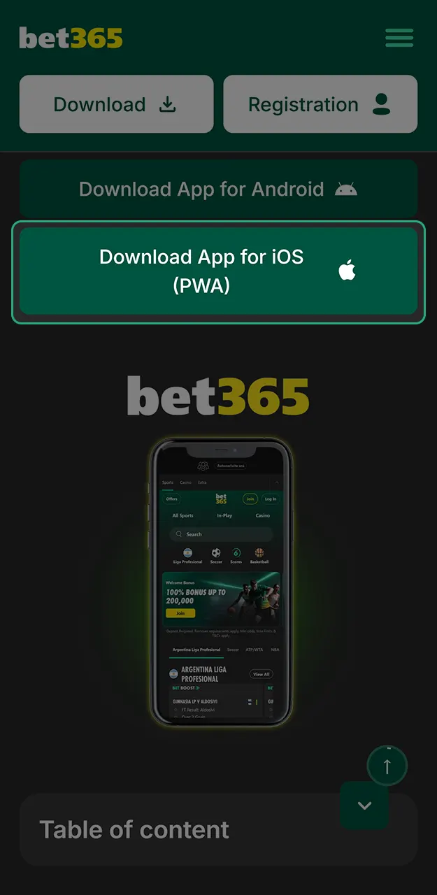 Select the link to start getting the Bet365 app for iOS.