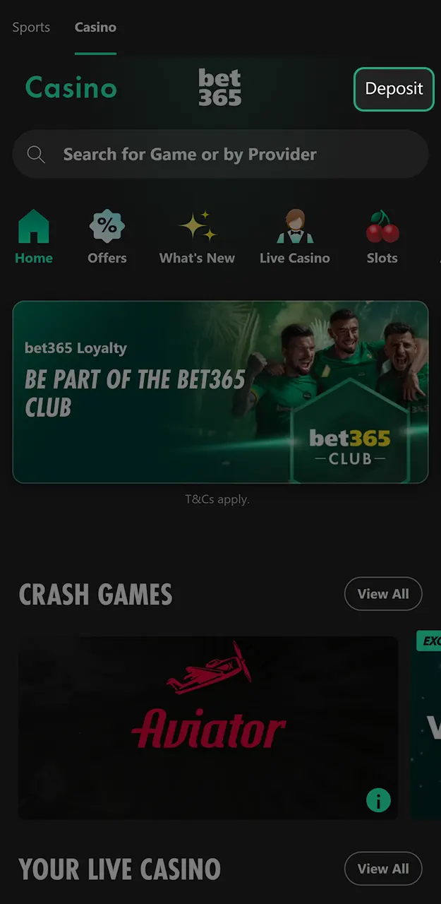 Add funds to your balance and enjoy Bet365 Casino games.