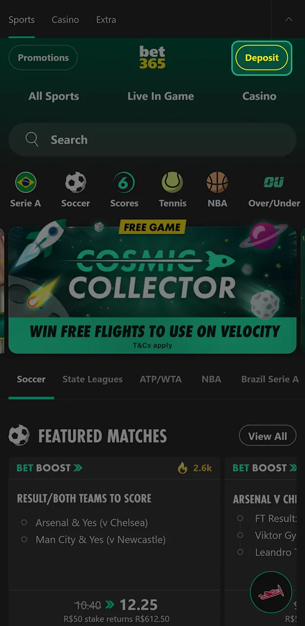 Deposit for successful cricket betting at Bet365.