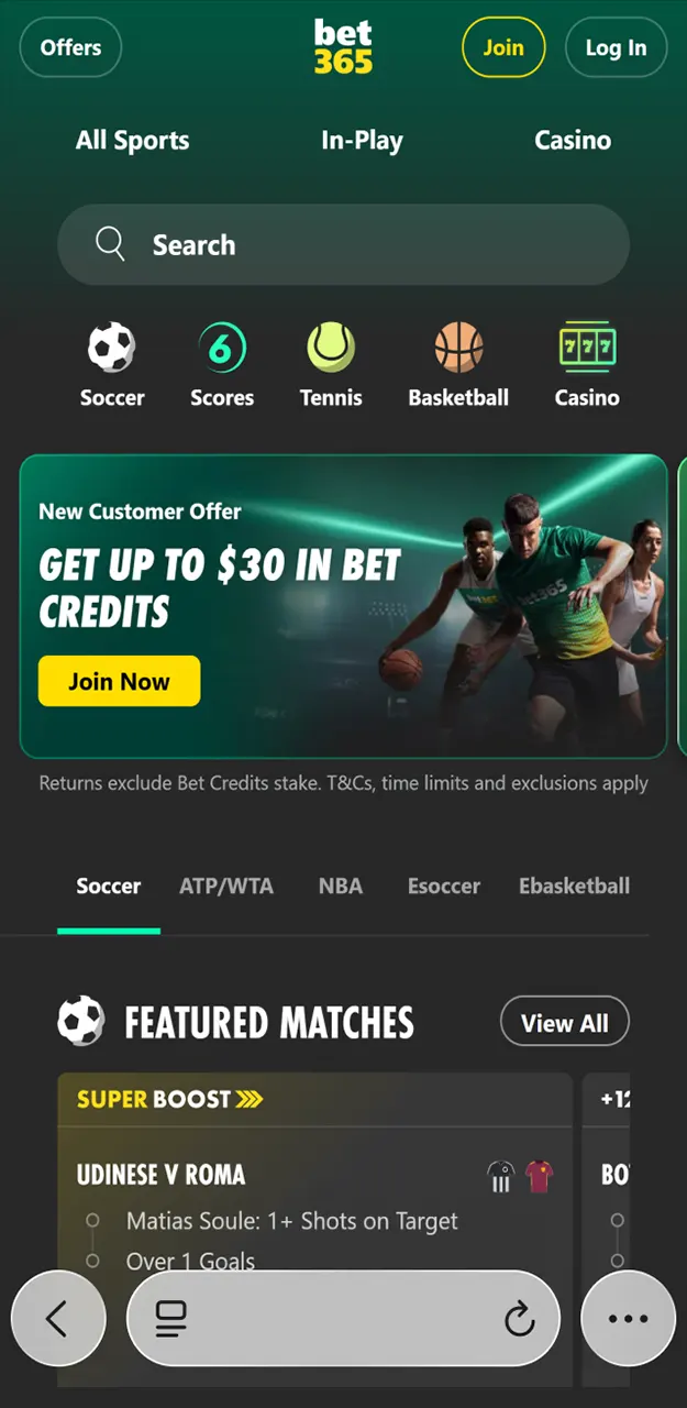 Launch the safari browser to find the Bet365 iOS app link.