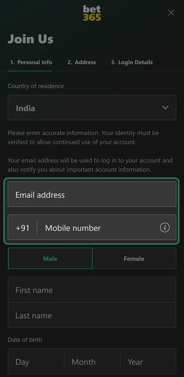 Set up your unique login details during the Bet365 registration process.