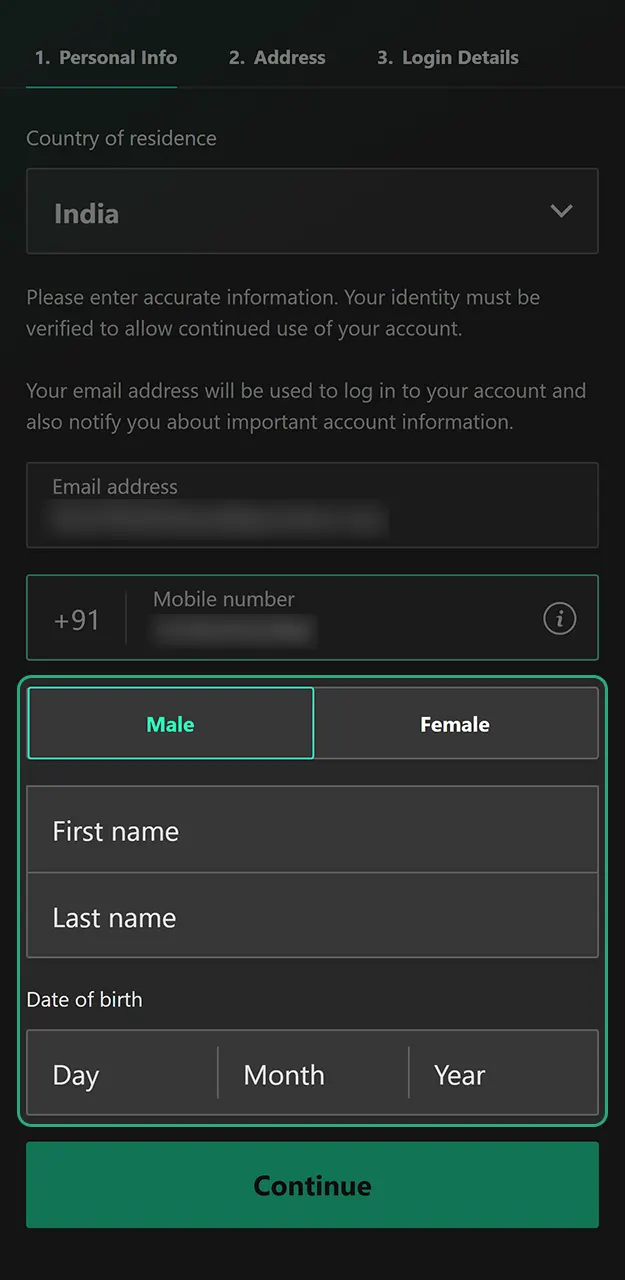 Fill in your basic information to complete the Bet365 registration form.