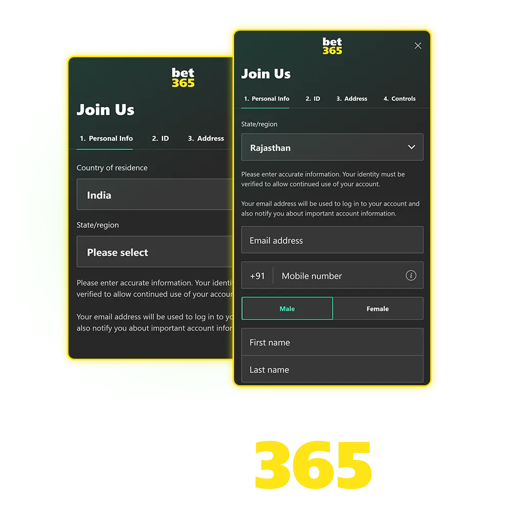 Complete the Bet365 registration and Login to start your betting journey.