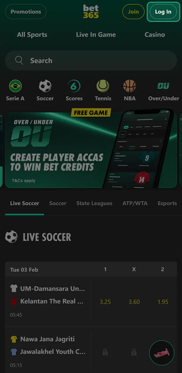 Sign in to your profile to begin the Bet365 withdraw process.