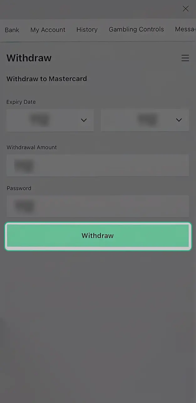 Verify your payout details and submit the Bet365 withdrawal.