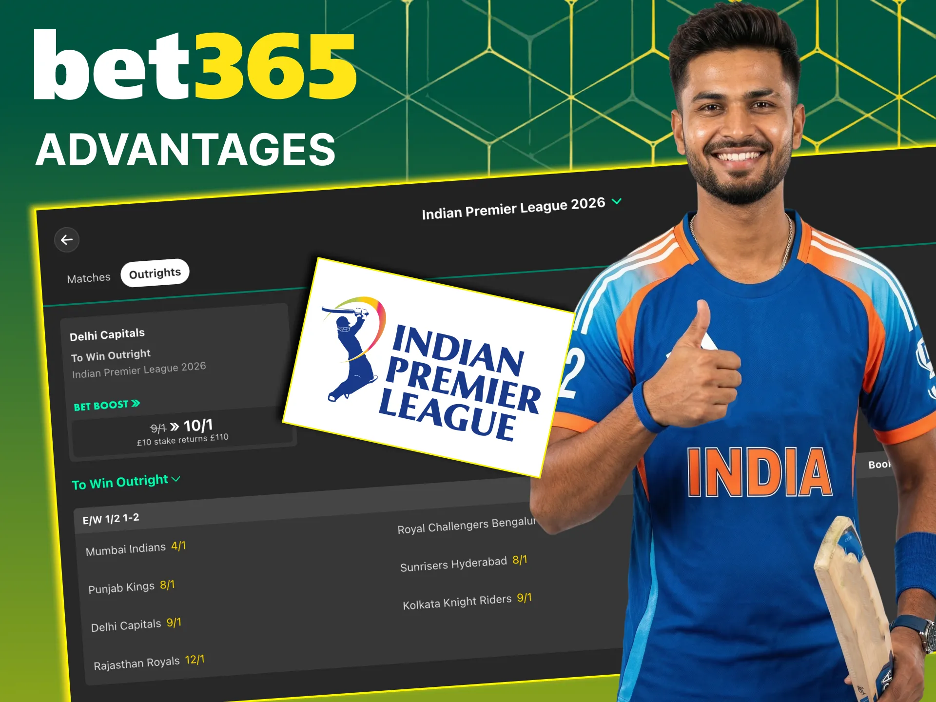 Reasons to choose Bet365 for IPL wagering including markets, odds and streaming.