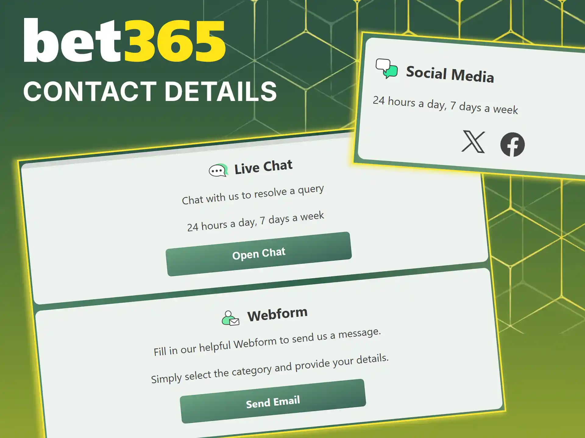 Reach out to the helpdesk operators using the official contact details of Bet365.
