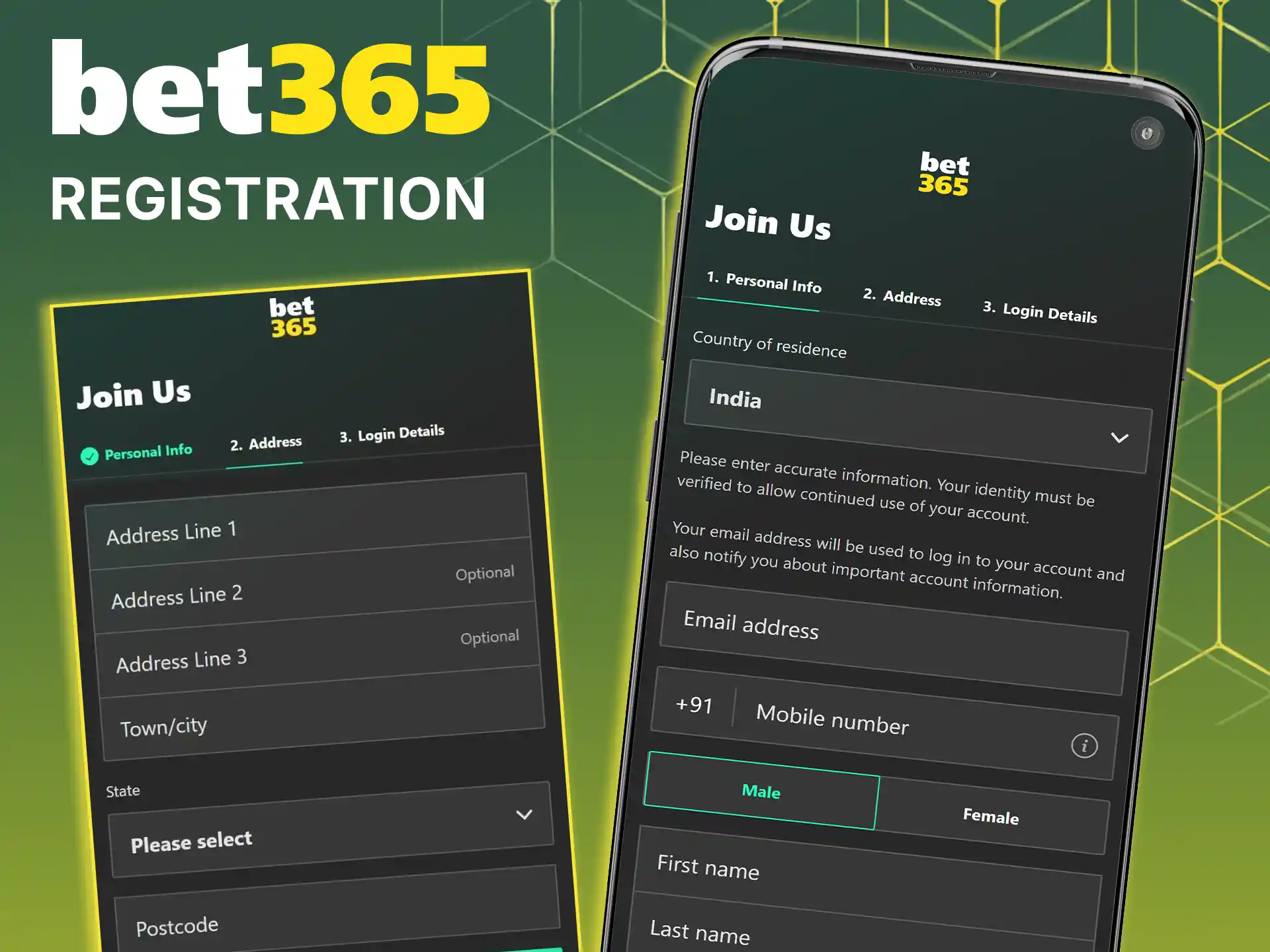 Follow the step-by-step instructions to complete the registration process via app on Bet365.
