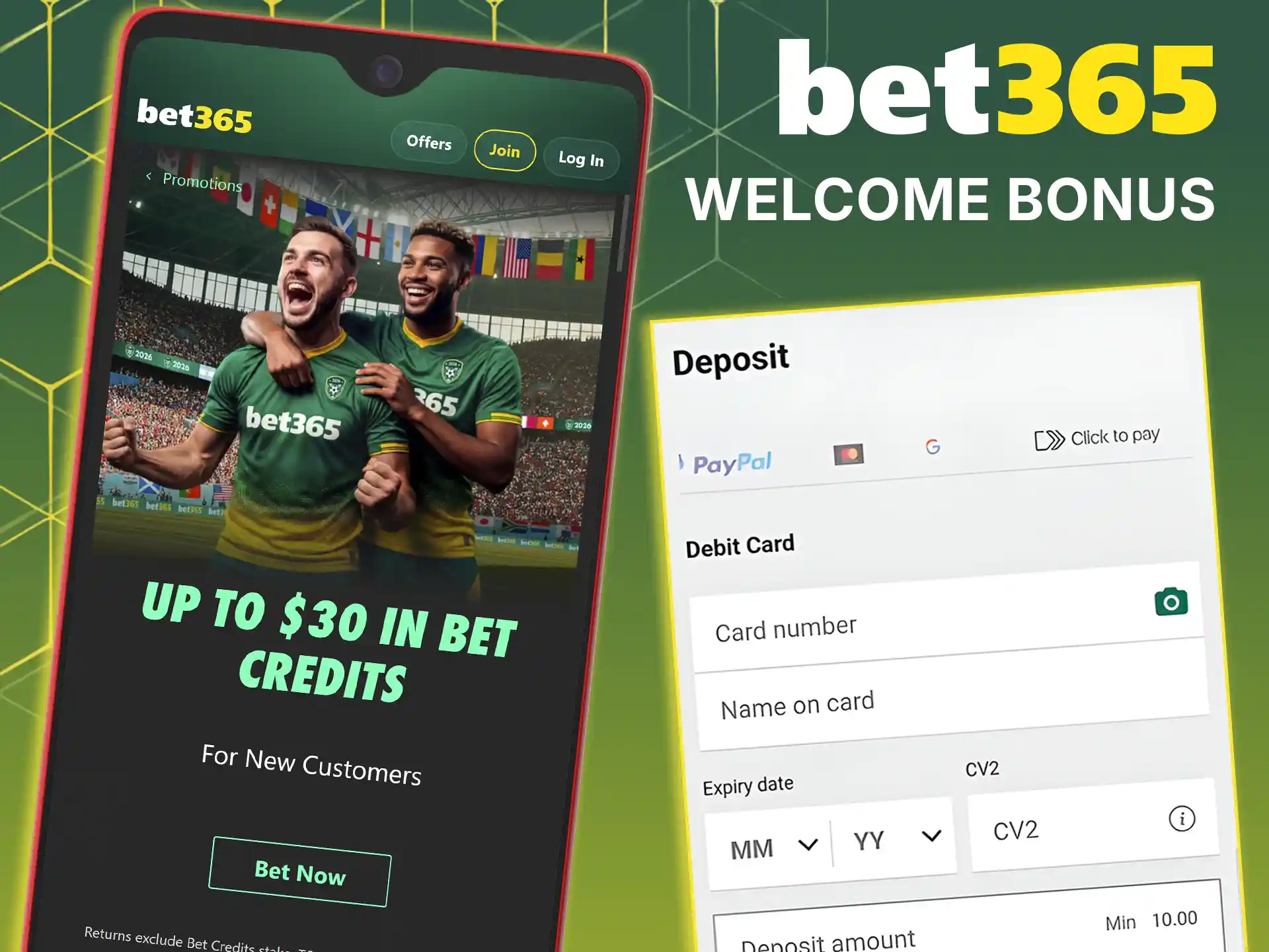Claim your special promotional reward under the welcome bonus for mobile players on Bet365.
