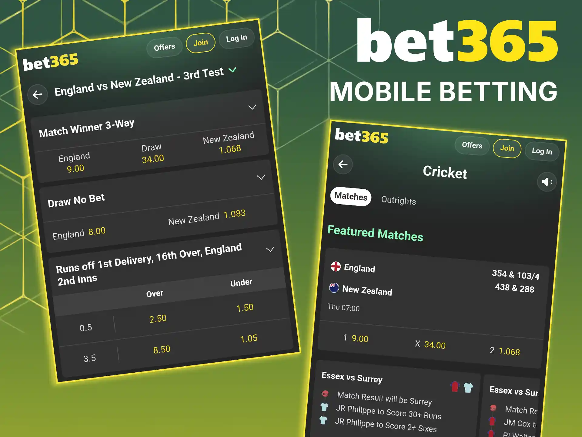Wager on your favourite matches on the go using mobile cricket betting with Bet365 app.