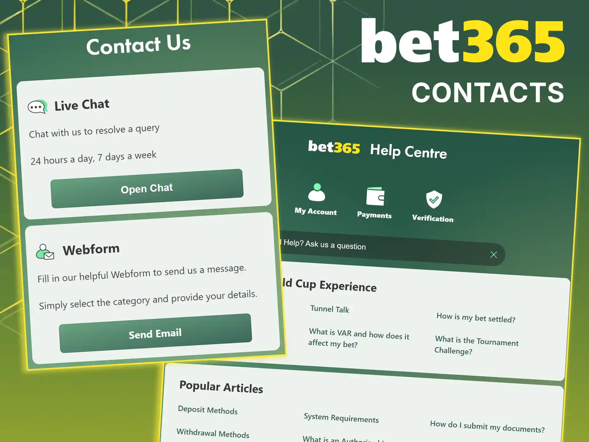 Please contact Bet365 customer support using the method that is most convenient for you.
