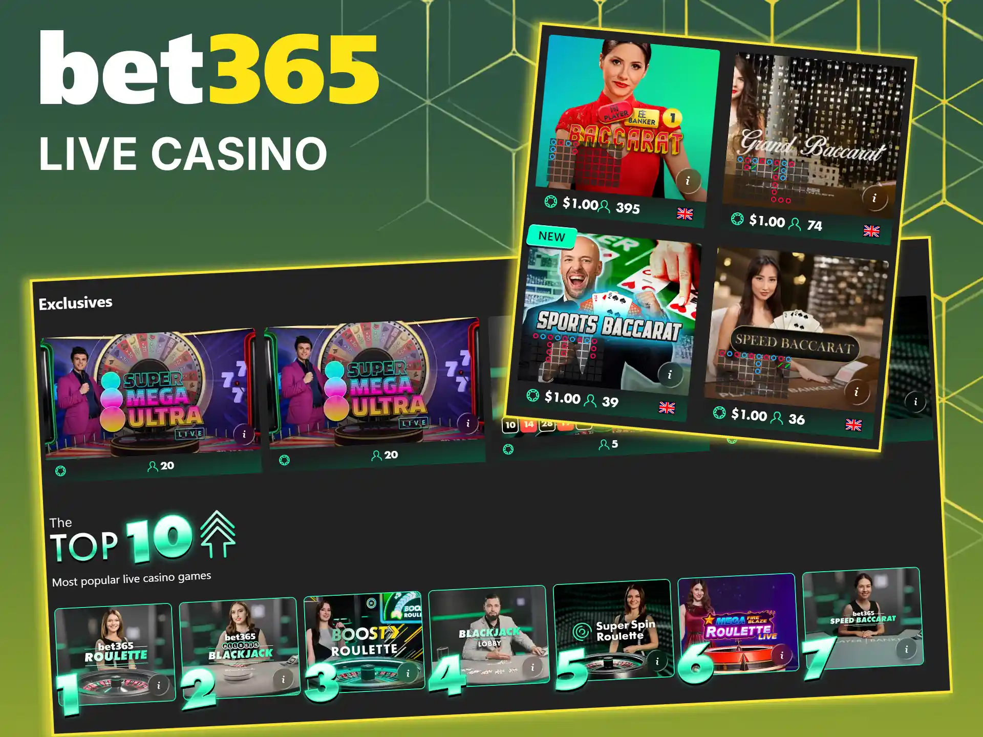 Play table games with real dealers in the live casino section on Bet365.