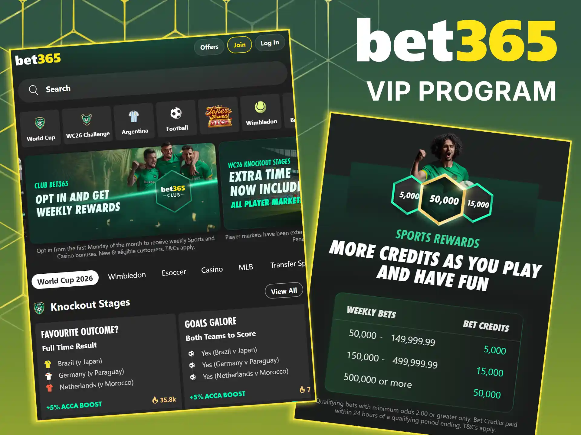 Join the VIP program at Bet365.