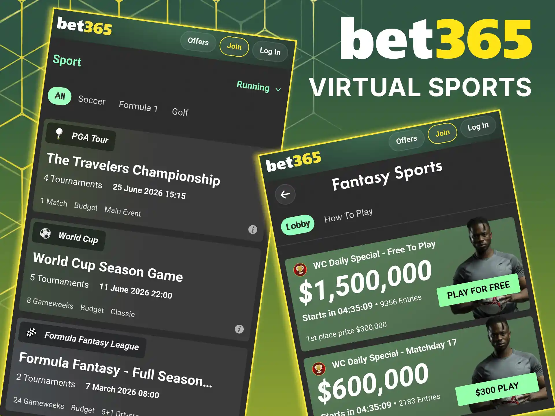 Place bets on virtual sports at Bet365.