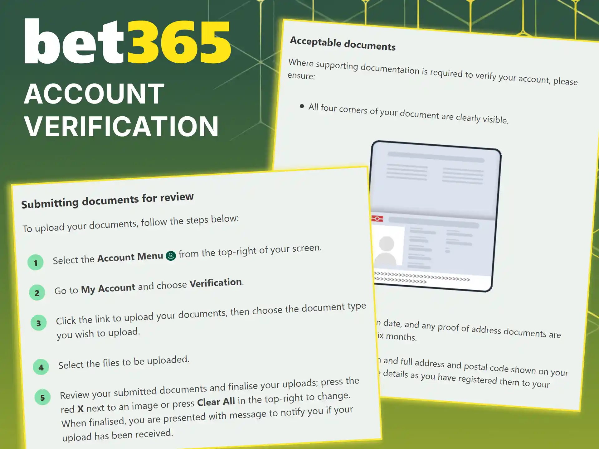 Confirm your identity and complete the account verification process on Bet365.