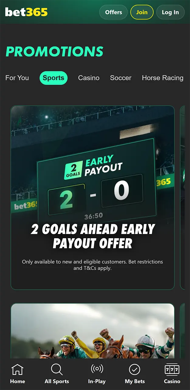 Make a deposit and get bonuses in the Bet365 app.