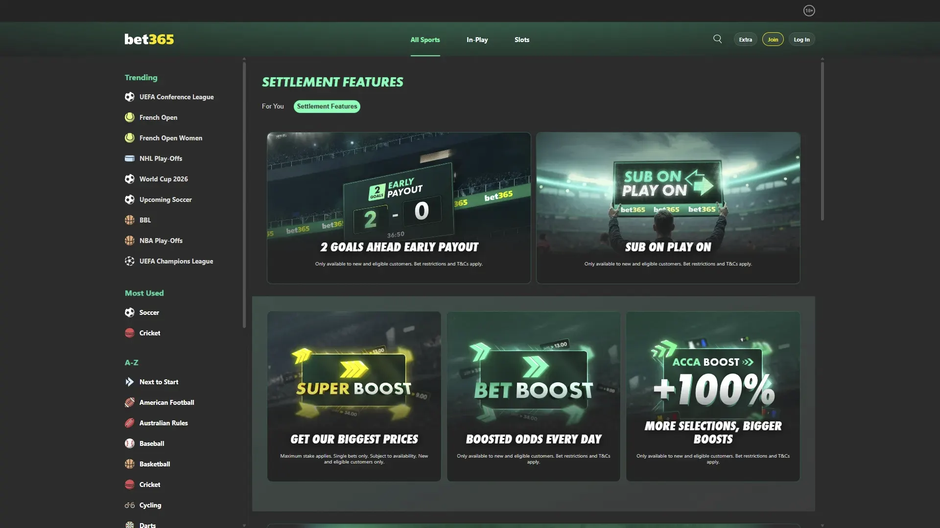 Sign up and get bonuses at Bet365.