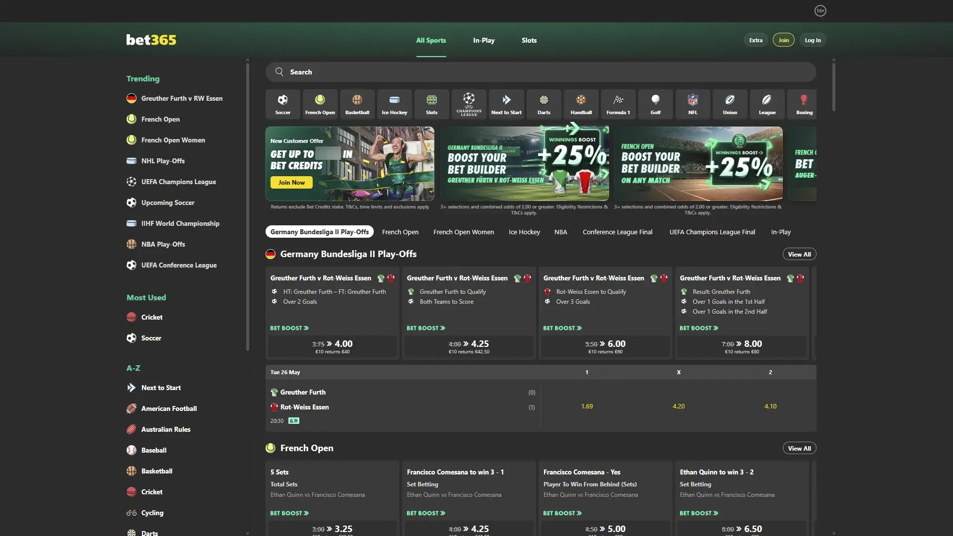 Play casino games and place bets on Bet365.