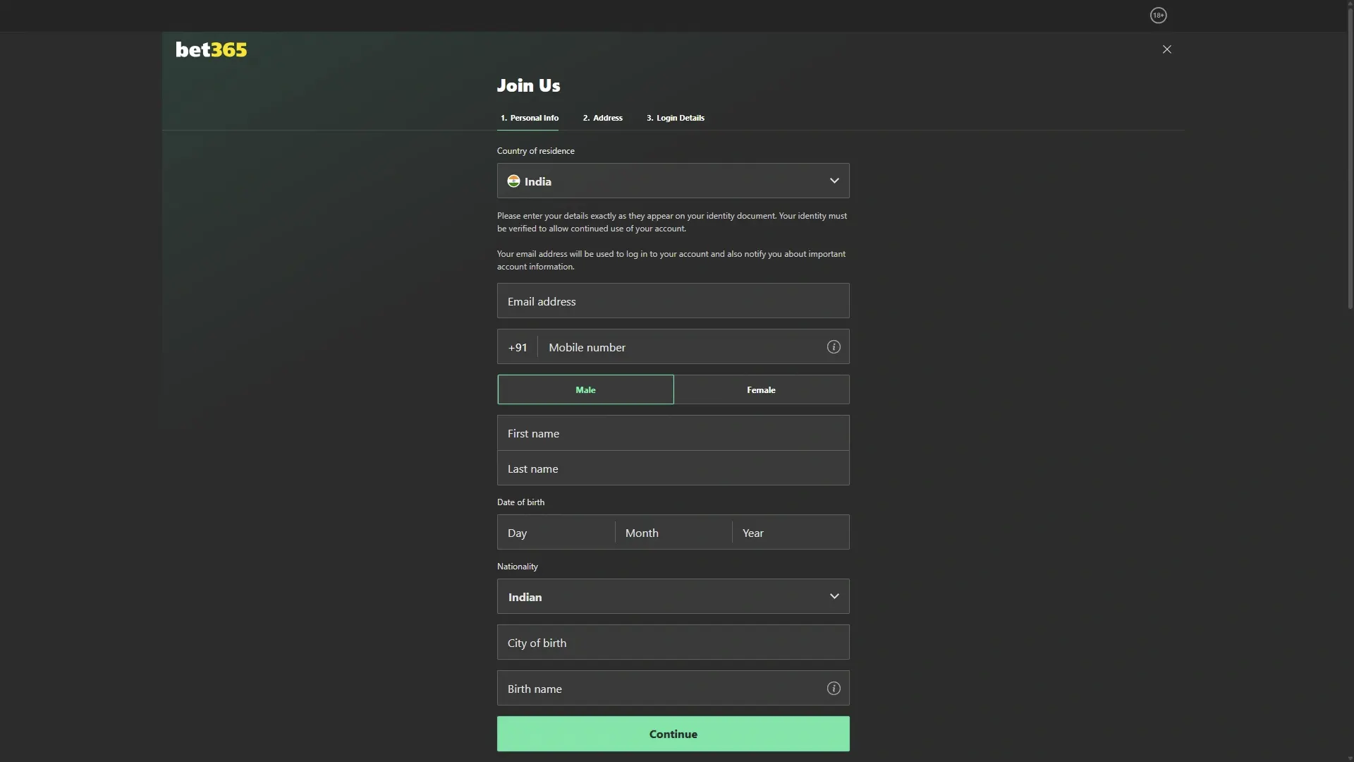Sign up at Bet365 in just a couple of clicks.