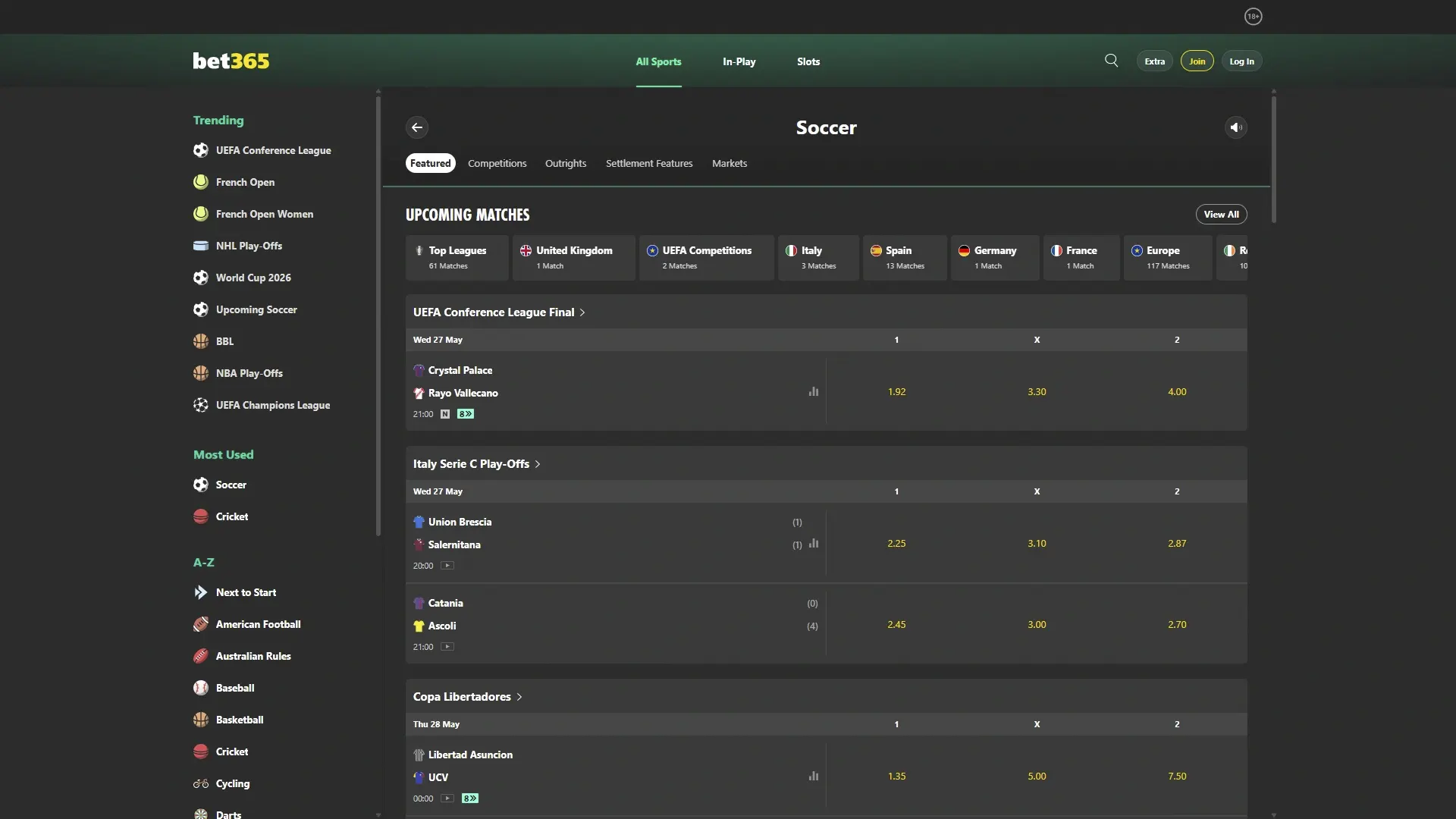 Bet on your favorite sporting events at Bet365.